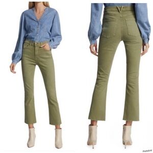 Veronica Beard Carly Kick Flare High Rise Raw Hem Olive Green Size 25